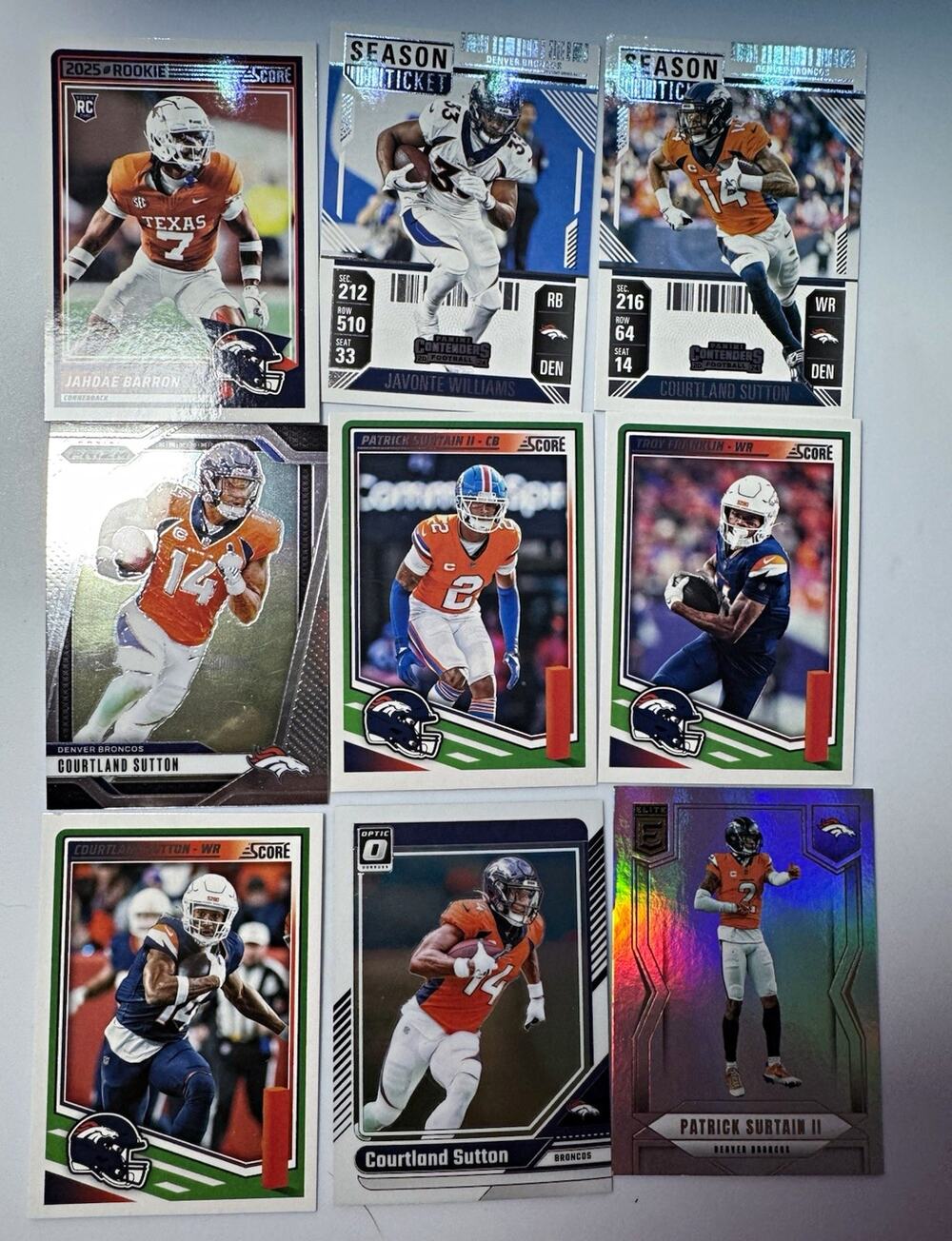Score Denver Broncos NFL Football Trading Cards Lot of 8 Rookie Sutton Williams